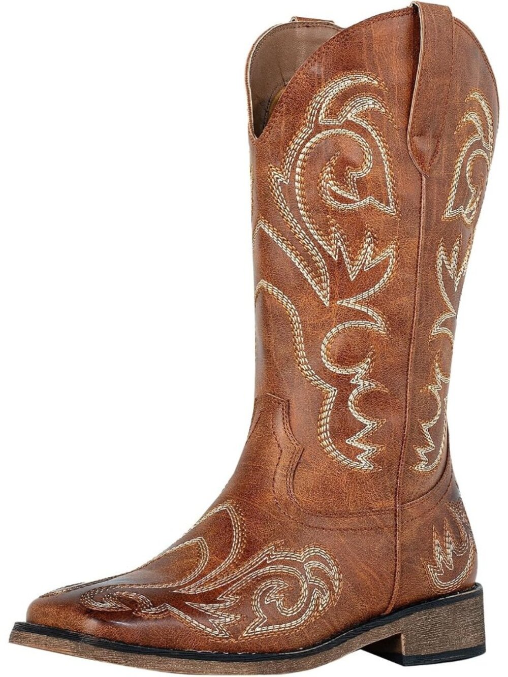 Women’s Brown Cowboy Boots Square Toe Western Cowgirl Dress Boots